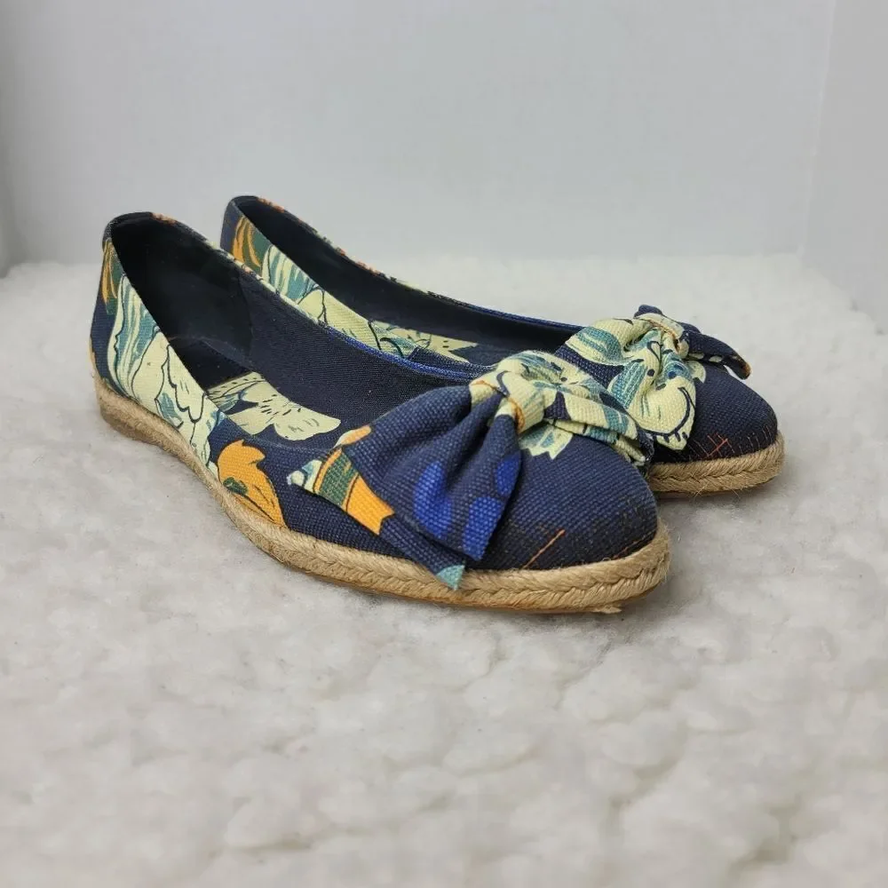 Tory Burch Tamsin Womens Espadrille Shoes Size 7B Floral Print Flat Slip On